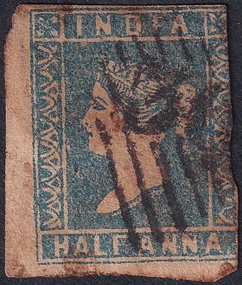 1854 QV Queen Victoria &frac12;a (Litho) pale blue with Die-I, Diamond- shaped cancelled of parallel 