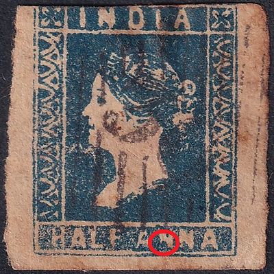 1854 QV Queen Victoria &frac12;a (Litho) blue Die-I, cancelled with JC Ty-4 with good 3 side margins 