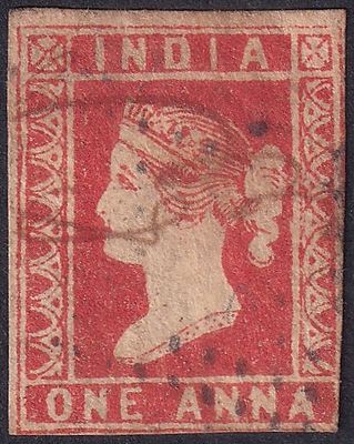 1854 QV Queen Victoria 1a (Litho) dull red Die-I, cancelled with small diamond of dots with 