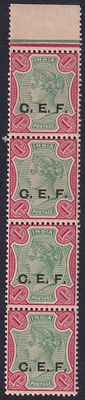 1900 QV Queen Victoria (China Expeditionary Force) C.E.F. ovpt. Re1 Green and Carmine Vertical 