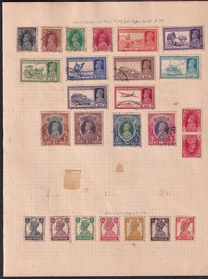 1937-46 KGVI King George VI Issue from 3p to 10Rs used stamps (25 different)