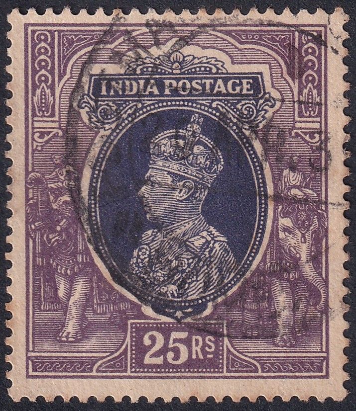 1937 KGVI King George VI 25Rs Slate Violet & Purple, used stamp