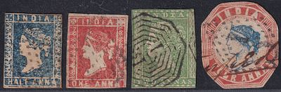 1854 QV Queen Victoria all 4 values from &frac12;a to 4a Litho used stamps (4 different)