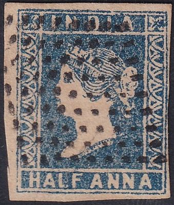 1854 QV Queen Victoria &frac12;a (Litho) pale blue Die-I cancelled with JC Ty-1 diamond dots used stamp