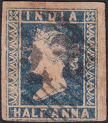 1854 QV Queen Victoria &frac12;a (Litho) blue Die-I cancelled with JC Ty-4 used stamp