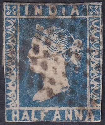 1854 QV Queen Victoria &frac12;a (Litho) blue Die-II cancelled with JC Ty-1 diamond dots used stamp 