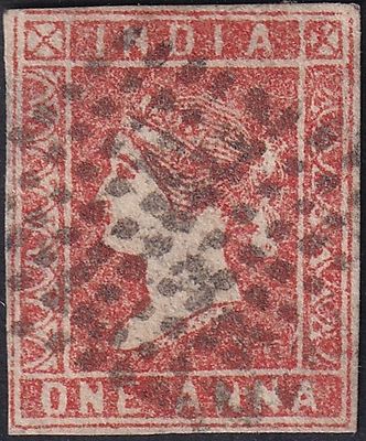 1854 QV Queen Victoria 1a (Litho) dull red Die-II cancelled with JC Ty-1 diamond dots used 