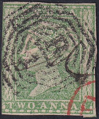 1854 QV Queen Victoria 2a (Litho) green cancelled with JC Ty-7 numeral "B/1" used stamp with no 