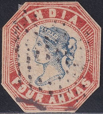 1854 QV Queen Victoria 4a (Litho) blue & red Die-II Frame I cut-to-shape with JC Ty-1 small 