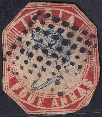 1855 QV Queen Victoria 4a (Litho) blue & red Die-III Frame II cut-to-shape with JC Ty-1 diamond 