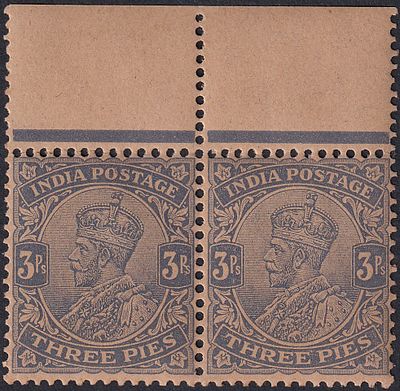 1911-22 KGV King George V 3p pair with ``Rs for Ps`` ERROR in the right panel of the left stamp 