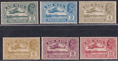 1929 KGV King George V Air Mail Series complete set of 6v MNH stamps; Sg-220 to 225
