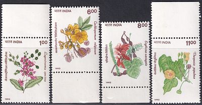 1993 Indian Flowering Trees complete set of 4v MNH marginal stamps; Phila no. 1385a