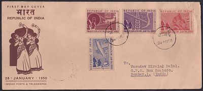 1950 (26 Jan) Inauguration of Republic Day of India complete set of 4v long First Day Cover FDC 