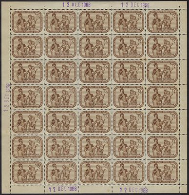 India 1966 Family Planning Week 15p complete sheet of 35 MNH Stamps; some stain marks at back