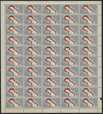 India 1968 XIX Olympic Games, Mexico City (Athlete's Lags) 20p complete sheet of 50 MNH Stamps