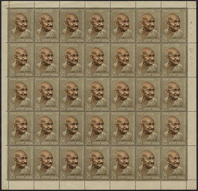 India 1969 Birth Centenary of Mahatma Gandhi 75p complete sheet of 35 MNH Stamps