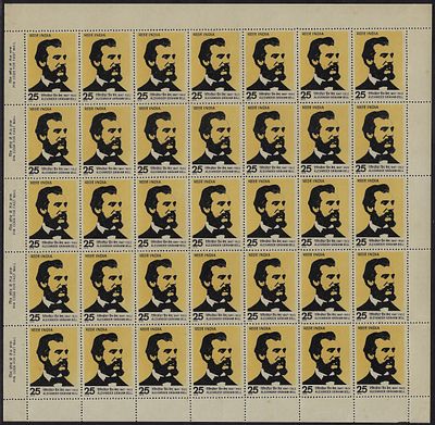 India 1976 Alexander Graham Bell (Inventor of Telephone) 25p complete sheet of 35 MNH stamps