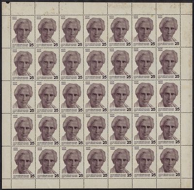 India 1976 Birth Centenary of Sarat Chandra Chatterji 25p complete sheet of 35 MNH stamps; some 
