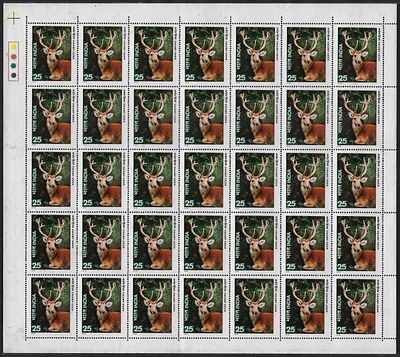 India 1976 Wild Life (Swamp Deer) 25p complete sheet of 35 MNH stamps
