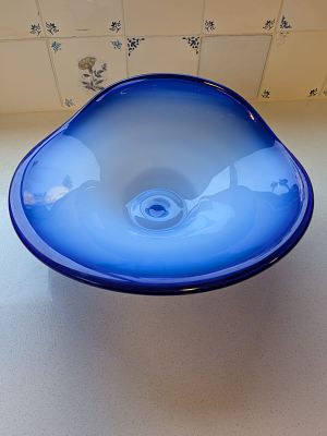קערת זכוכית מורנו וינטג' . קערת נגד עין הרע. זכוכית מורנו וינטג' שנות החמישים עבודת יד