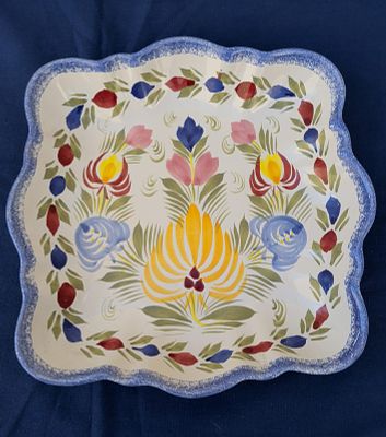 קערת הגשה שטוחה, 24X24X4, מקסימה, מצוירת, חתומה, קרמיקה עבודת יד מצרפת