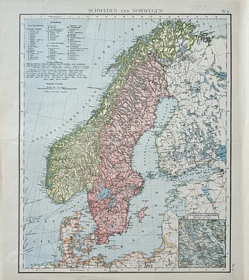 Штилер Адольф (1775–1836). Антикварная карта &laquo;Schweden und Norwegen&raquo; (Швеция и Норвегия). 1878. 