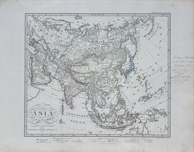 Штилер Адольф (1775–1836). Антикварная карта &laquo;Asia&raquo; (Азия), №58 из Stieler’s Hand-Atlas, 1875. Б 