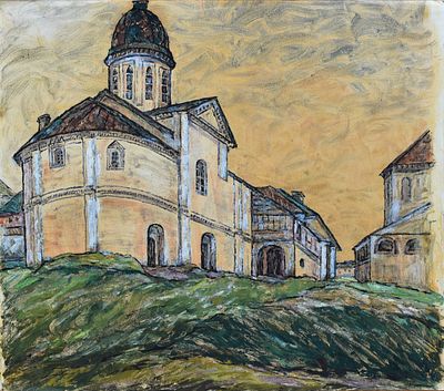 Славуцкая Розалия Эльевна (1904–1989). Юрьев-Польский. . Бумага, масло. 59 х 50. 
Славуцкая 