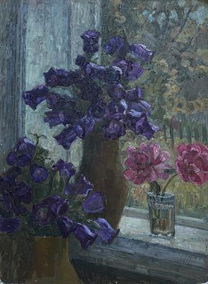 Орлов Игорь Михайлович (род. 1935). Колокольчики. 2008. Картон, масло. 70 х 48. 
Подпись автора 