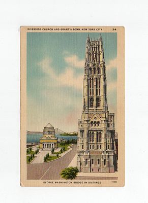 Открытка "Церковь на берегу реки и могила Гранта". США, начало 20 века.