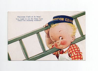 Сатирическая открытка "Мойщик окон". Европа, начало 20 века.