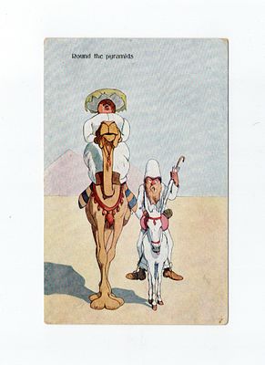 Сатирическая открытка "Вокруг пирамид". Европа, начало 20 века.