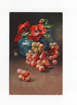 Открытка с картины "Натюрморт с виноградом". Европа, начало 20 века.