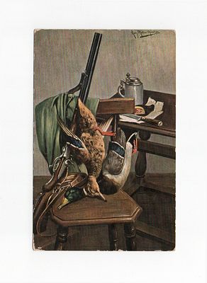 Открытка "Натюрморт охотничий". Европа, начало 20 века.