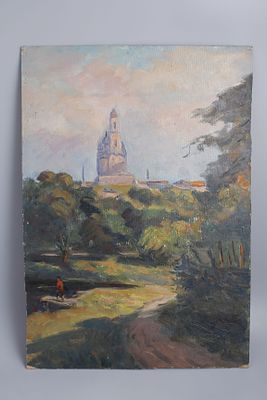 Картина. Кулагин А.А. "Боровск. Старообрядческий собор". СССР, 1970 год. 
Картон, масло. 