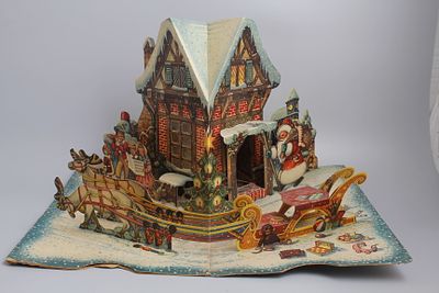 Объемная Рождественская открытка. Европа, начало 20 века. 
Размер 32,5х22,5 см, в открытом виде 