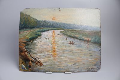 Картина "Закат на реке". СССР, 1960-1970-е годы. 
Картон, масло.