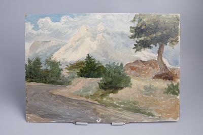 Картина "Дерево на берегу реки". СССР, 1960-е годы. 
Картон, масло.