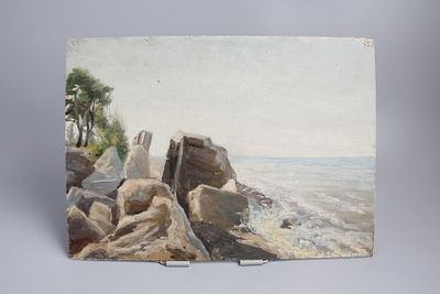 Картина "На берегу". СССР, 1960-е годы. 
Картон, масло.