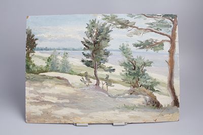 Картина " Берег. Деревья". СССР, 1960-е годы. 
Картон, масло.