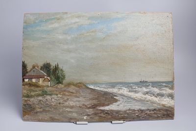 Картина "Домик на берегу". СССР, 1960-е годы. 
Картон, масло.