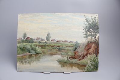 Картина "На берегу". СССР, 1960-е годы. 
Картон, масло.