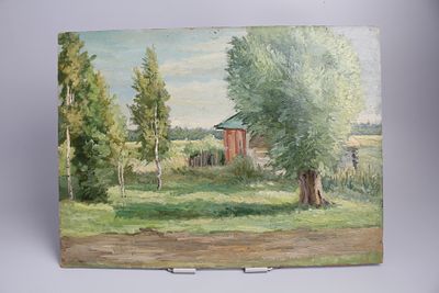 Картина "Домик у дерева". СССР, 1960-е годы. 
Картон, масло.