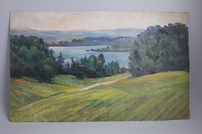 Картина. Кулагин А.А. "На просторах под Москвой". СССР, 1981 год. 
Картон, масло. 
Кулагин 