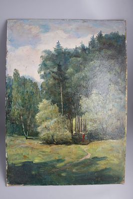 Картина. Кулагин А.А. "У опушки". СССР, 1983 год. 
Картон, масло. 
Кулагин Алексей 