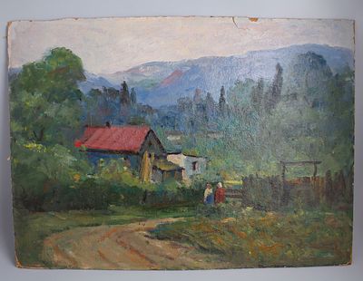 Картина. Кулагин А.А. "Домик в горах". СССР, 1973 год. 
Картон, масло. 
Кулагин Алексей 