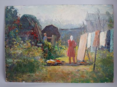 Картина. Кулагин А.А. "На творческой даче". СССР, 1973 год. 
Картон, масло. 
Кулагин Алексей 