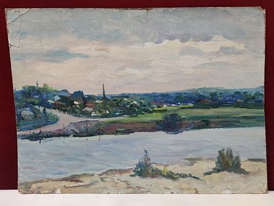 Картина. Кулагин А.А. "На Оке". СССР, 1961 год. 
Картон, масло. 
Кулагин Алексей Александрович 