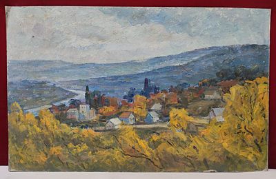 Картина. Кулагин А.А. "Осень в Горячем ключе". СССР, 1973 год. 
Картон, масло. 
Кулагин 